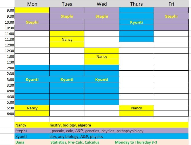 Math SPA schedule Fall 2015